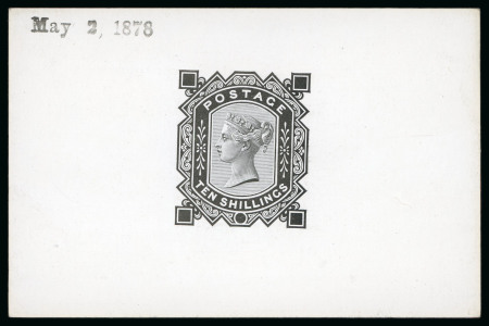 Stamp of Great Britain » 1855-1900 Surface Printed » 1867-83 High Values 1878 10/- die proof in black on glazed card (91 x 60mm)