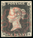 Stamp of Great Britain » 1840 1d Black and 1d Red plates 1a to 11 1840 1d. black, MK, Pl. 4, a very fine used four margin
