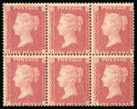 Stamp of Great Britain » 1854-70 Perforated Line Engraved 1861 1d. rose red, BJ-CL block of six, Pl. 50, very