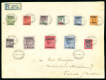 Stamp of Morocco Agencies (British Post Offices) » Spanish Currency 1910 (Oct 14) large envelope sent registered from Tetuan to Austria with set of 11 values to 12p on 10s