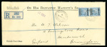 Stamp of Morocco Agencies (British Post Offices) » Spanish Currency 1913 (May 15) OHBMS long envelope sent registered from Tangier to England with vertical pair of the Harrison printing 25c on 2 1/2d