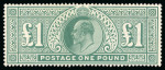 Stamp of Great Britain » King Edward VII » 1902-10 De La Rue Issues 1902 £1 dull blue green, mint large part o.g.