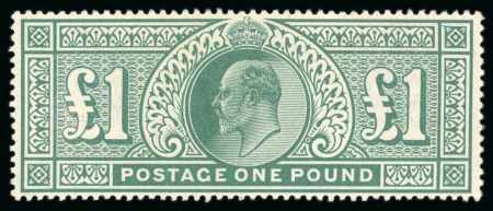 Stamp of Great Britain » King Edward VII » 1902-10 De La Rue Issues 1902 £1 dull blue green, mint large part o.g.