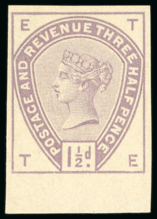 Stamp of Great Britain » 1855-1900 Surface Printed » 1883-84 Lilac & Green Issue 1884 1 1/2d. Colour Trial in lilac on buff paper, imperforate