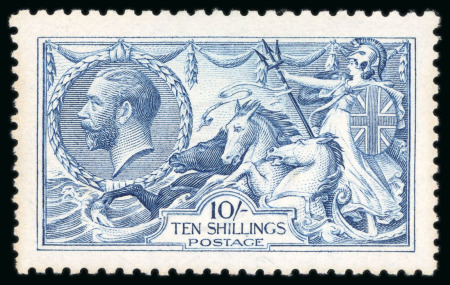 Stamp of Great Britain » King George V » 1913-19 Seahorse Issues 1915 De La Rue 10/- pale blue, a very fresh and well