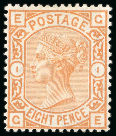 Stamp of Great Britain » 1855-1900 Surface Printed » 1873-80 Large Coloured Corner Letters 1876 8d., orange, GE,  a very fine and fresh well centred
