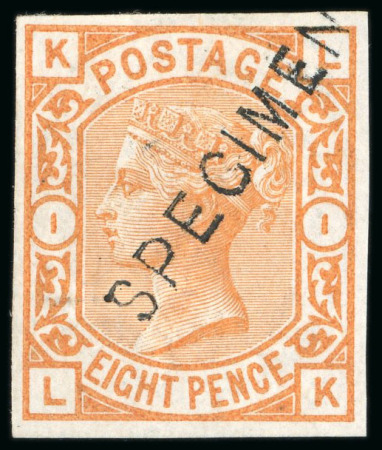 Stamp of Great Britain » 1855-1900 Surface Printed » 1873-80 Large Coloured Corner Letters 1876 8d., orange colour trial, LK,  a very fine and