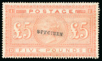 Stamp of Great Britain » 1855-1900 Surface Printed » 1867-83 High Values 1867-83 £5 orange, overprinted "Specimen"; large part
