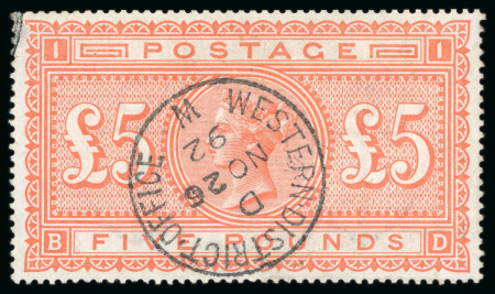 Stamp of Great Britain » 1855-1900 Surface Printed » 1867-83 High Values 1867-83 £5 orange, fine used with a good clean strike