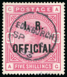 Stamp of Great Britain » Officials Inland Revenue: 1890 5/- rose, AG, I.R. Official, a