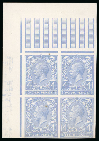 Stamp of Great Britain » King George V » 1912-24 Profile Head Issues 1913 4d. pale ultramarine plate proof block of four