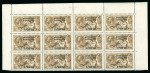 Stamp of Morocco Agencies (British Post Offices) » Spanish Currency 1914-26 De La Rue Seahorse 3p on 2s6d yellow-brown in mint n.h. top part sheet block of 12 