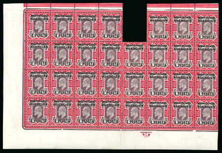 Stamp of Morocco Agencies (British Post Offices) » Spanish Currency 1907-12 1p on 10d slate-purple and carmine in mint lower pane blocks of 16 and 15