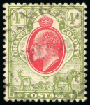 Stamp of South Africa » Orange Free State 1903-04 CA 4d scarlet and sage-green, used, showing "IOSTAGE" plate flaw