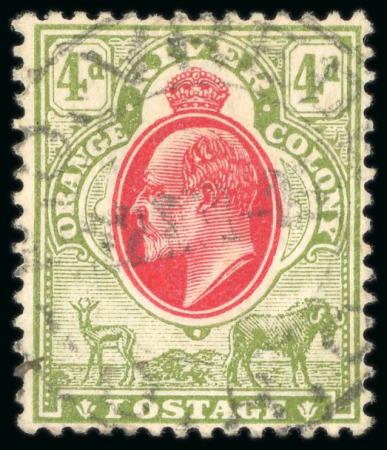 Stamp of South Africa » Orange Free State 1903-04 CA 4d scarlet and sage-green, used, showing "IOSTAGE" plate flaw