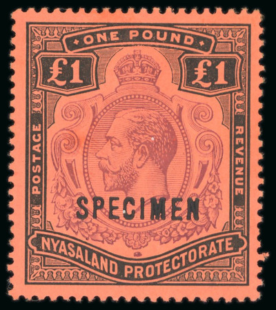 Stamp of Nyasaland » Nyasaland Protectorate 1913-21 MCA £1 purple and black on red, two mint singles,