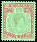 Stamp of Bermuda 1938-53 MCA 10s yellow-green and carmine on green, ordinary paper, line perf. 14 1/4, mint