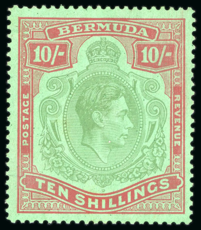 Stamp of Bermuda 1938-53 MCA 10s yellow-green and carmine on green, ordinary paper, line perf. 14 1/4, mint