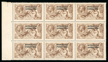 Stamp of Morocco Agencies (British Post Offices) » British Currency 1914-31 De La Rue Seahorse 2s6d yellow-brown in mint n.h. left marginal block of 9