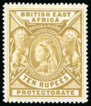 Stamp of Kenya, Uganda and Tanganyika » British East Africa 1897-1903 4a yellow brown and 1r carmine, imperforate