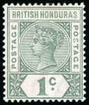 Stamp of British Honduras 1891-1901 CA 1c dull green, mint, showing malformed