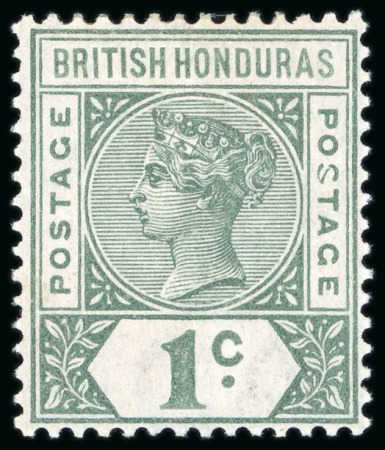 Stamp of British Honduras 1891-1901 CA 1c dull green, mint, showing malformed
