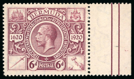 Stamp of Bermuda 1921 Tercentenary 6d purple, mint left sheet marginal,