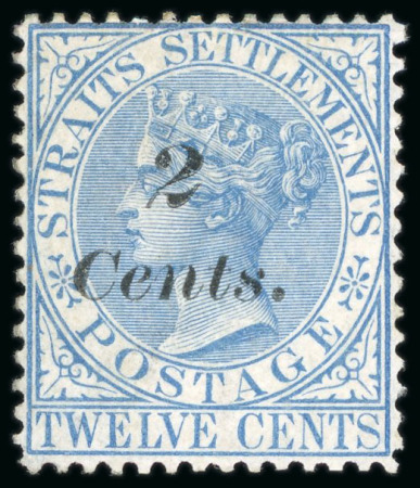 Stamp of Malaysia » Straits Settlements 1883 CC 2c on 12c blue, unused with part gum, fine