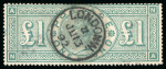 Stamp of Great Britain » 1855-1900 Surface Printed » 1887-1900 Jubilee Issue & 1891 £1 Green 1891 £1 green, used with central LONDON/JU.13.92 cds,
