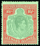 Stamp of Leeward Islands 1938-51 10s bluish green and deep red on green, variety missing pearl