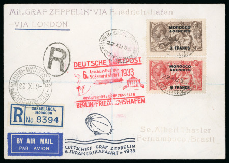 Stamp of Morocco Agencies (British Post Offices) » French Currency 1933 (Aug 22) envelope sent by Graf Zeppelin from Casablanca