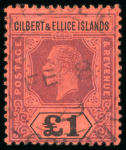 Stamp of Gilbert and Ellice Islands 1912-24 MCA £1 purple and black on red, used with