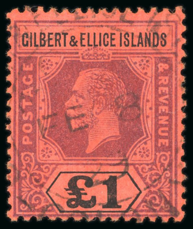 Stamp of Gilbert and Ellice Islands 1912-24 MCA £1 purple and black on red, used with
