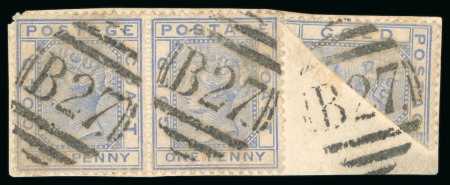 Stamp of Gold Coast 1876-84 CC 1d blue, pair and bisect all tied on fragment
