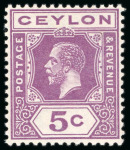 Stamp of Ceylon 1912-25 MCA 5c purple, mint n.h. showing sideways watermark