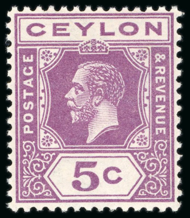 Stamp of Ceylon 1912-25 MCA 5c purple, mint n.h. showing sideways watermark