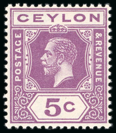 Stamp of Ceylon 1912-25 MCA 5c purple mint n.h. showing sideways watermark