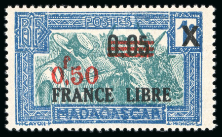 Stamp of Colonies françaises » Madagascar (Poste française) 1942, France Libre Y&T 241c **, variété cadre et