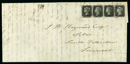 Stamp of Great Britain » 1840 1d Black and 1d Red plates 1a to 11 1840, 1d black pl.5 AI-AL horizontal strip of 4, with