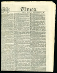 Stamp of Great Britain » 1841 2d Blue 1841, 2d blue in vertical pair on a complete copy of The Times for June 1 1844 and addressed to Providence, Rhode Island