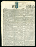 Stamp of Great Britain » 1841 2d Blue 1841, 2d blue in vertical pair on a complete copy of The Times for June 1 1844 and addressed to Providence, Rhode Island