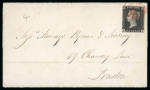 Stamp of Great Britain » 1840 1d Black and 1d Red plates 1a to 11 1840, 1d black pl.4 "AJ" with four margins on neat, clean wrapper to London from Bristol