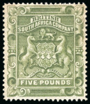 Stamp of Rhodesia 1897 Arms £5 sage green, unused with large part gum