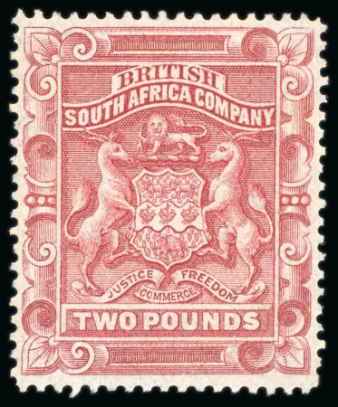 Stamp of Rhodesia 1897 Arms £2 rose-red, unused with large part original