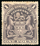Stamp of Rhodesia 1898-1908 Arms £1 greyish-red purple, mint with part