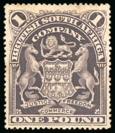 Stamp of Rhodesia 1898-1908 Arms £1 greyish-red purple, mint with part