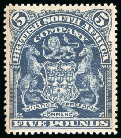 Stamp of Rhodesia 1898-1908 Arms £5 deep blue, unused with part original