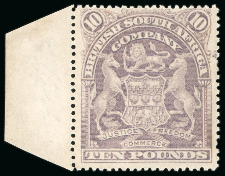 Stamp of Rhodesia 1898-1908 Arms £10 lilac, unused left sheet marginal