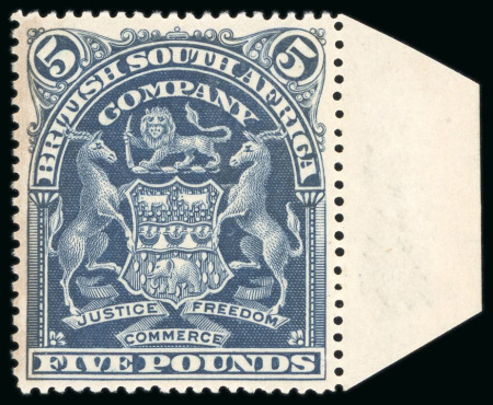 Stamp of Rhodesia 1898-1908 Arms £5 deep blue, unused right sheet marginal