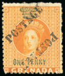Stamp of Grenada 1883 1d orange, unsevered pair, mint with large part